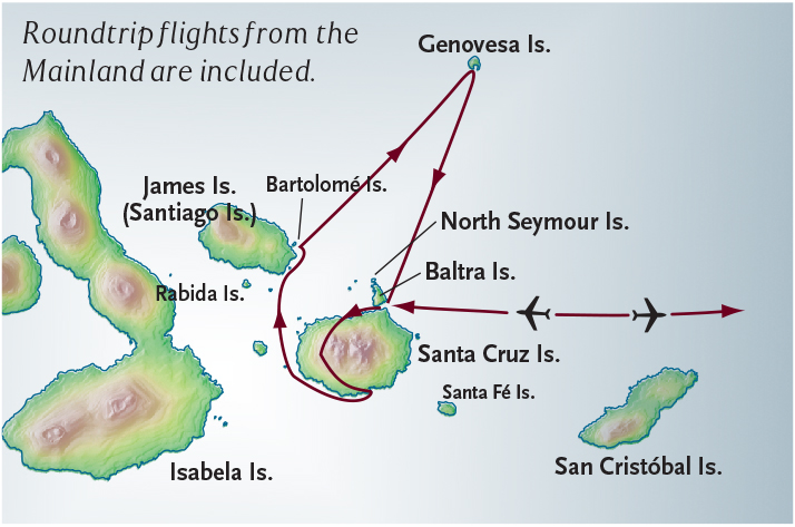 Northern Galapagos Cruise + Quito Itinerary Map