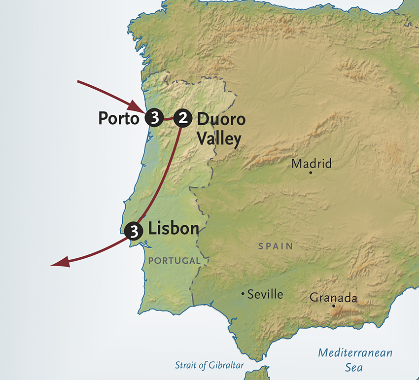 Porto + Lisbon With Douro Valley Itinerary Map